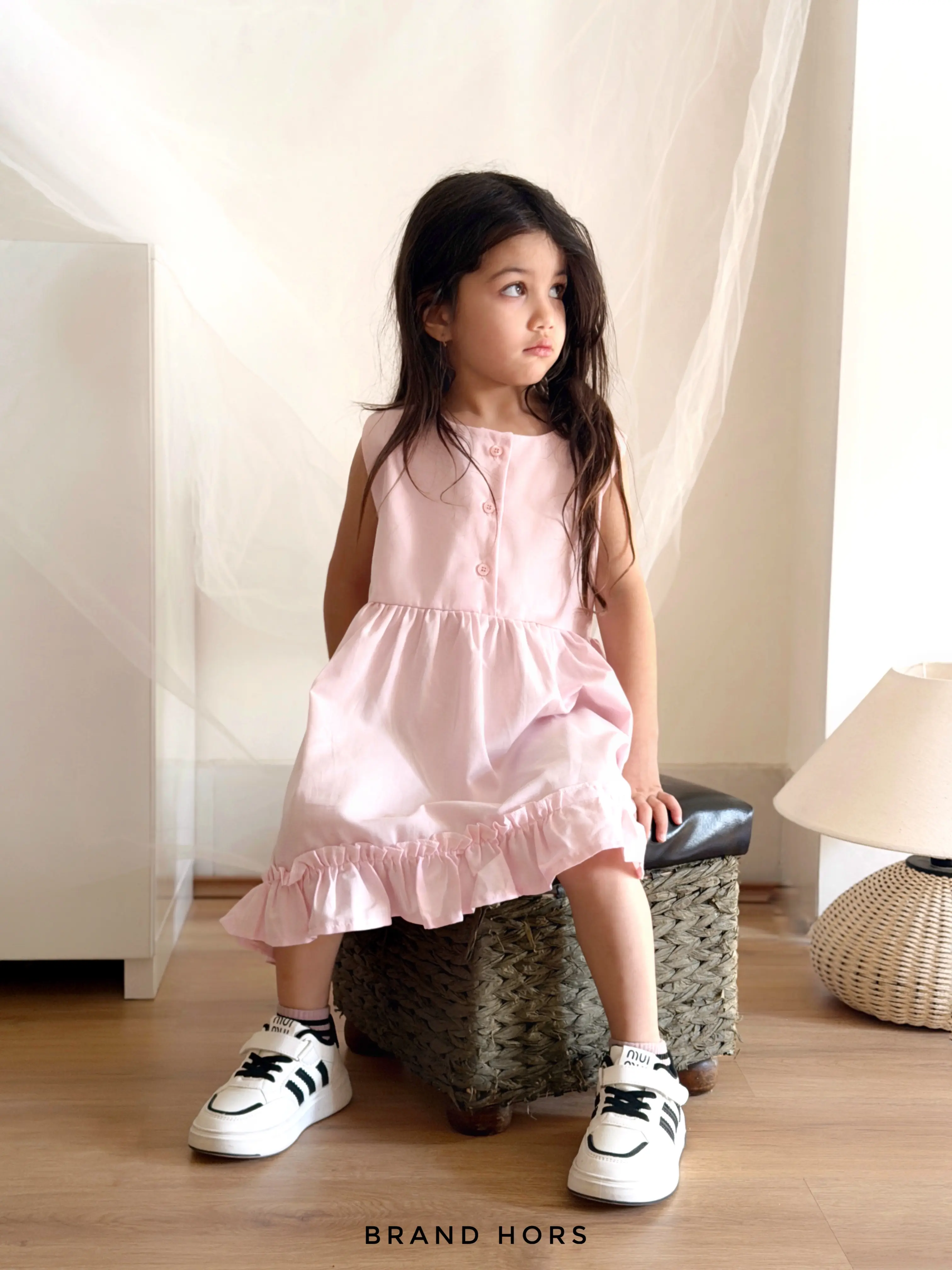 سارافون دخترانه رنگ صورتی بهاره سایز40-50 کد176