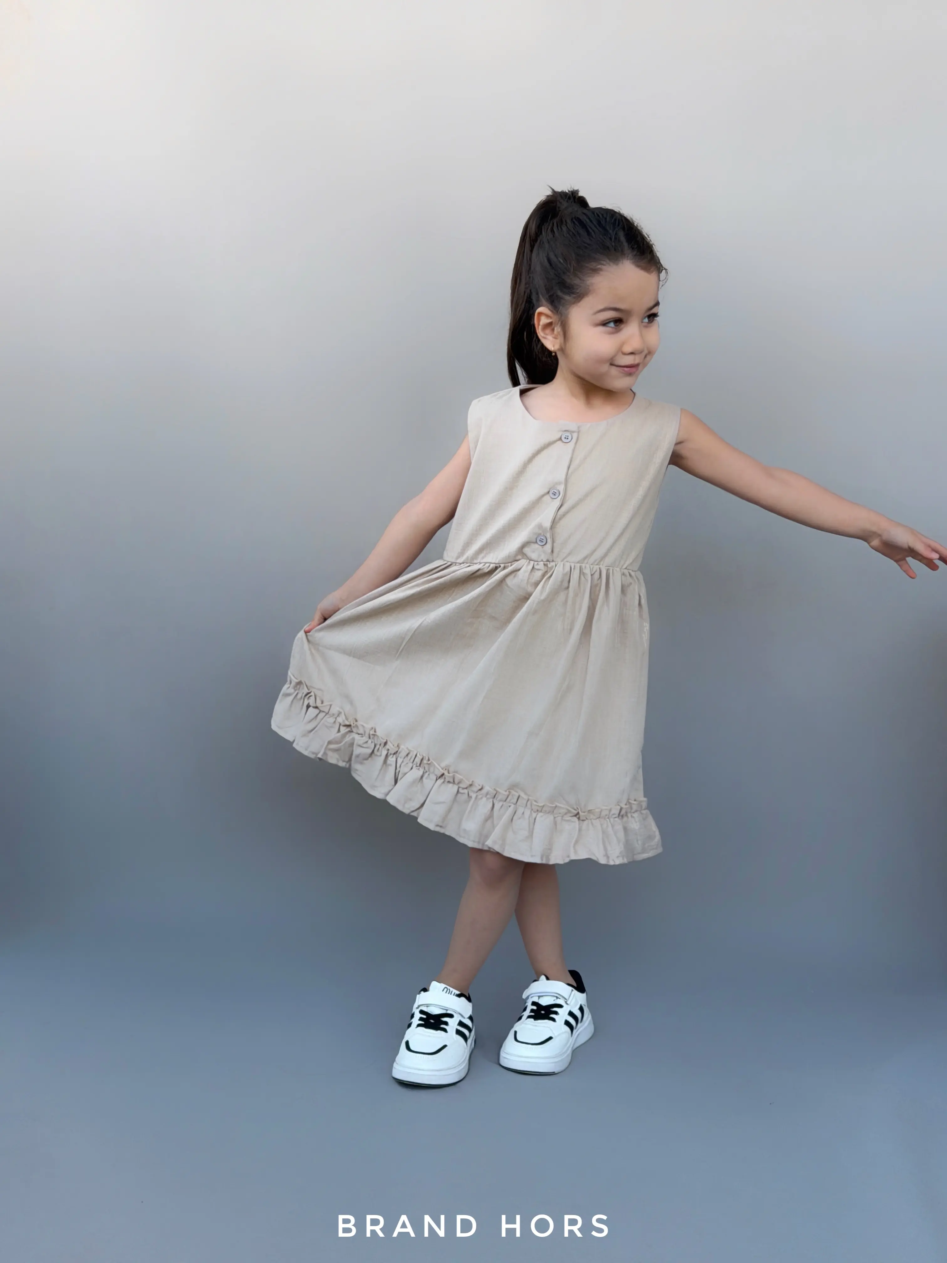 سارافون دخترانه رنگ کرم بهاره سایز 40-50 کد 173